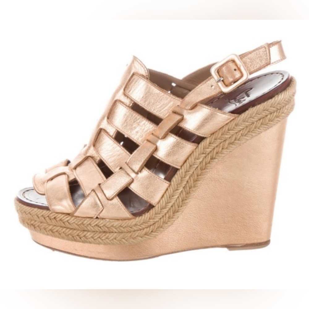 Authentic!!! Christian Louboutin Cage Metallic Covered Wedges. Size: US 8.